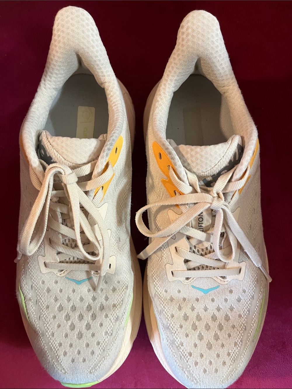 Hoka Women's Beige Running Sneakers with Yellow Accents